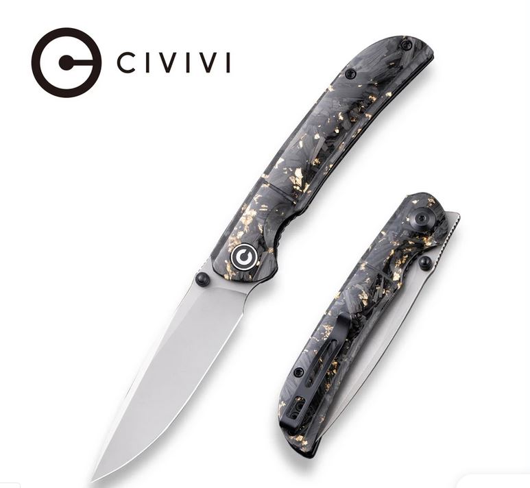 CIVIVI Imperium Flipper Folding Knife, Nitro-V, Gold Shreded Carbon Fiber, 2106A