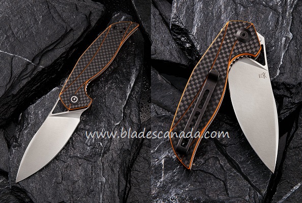 CIVIVI Anthropos Flipper Folding Knife, D2, G10 Orange/Carbon Fiber, 903A