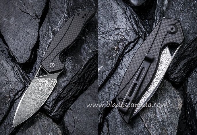 CIVIVI Anthropos Flipper Folding Knife, Damascus, G10/Carbon Fiber, 903DS