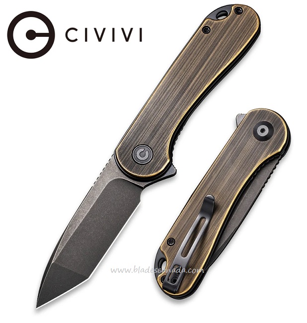 CIVIVI Elementum Flipper Folding Knife, D2 Tanto, Brass Handle, 907TA