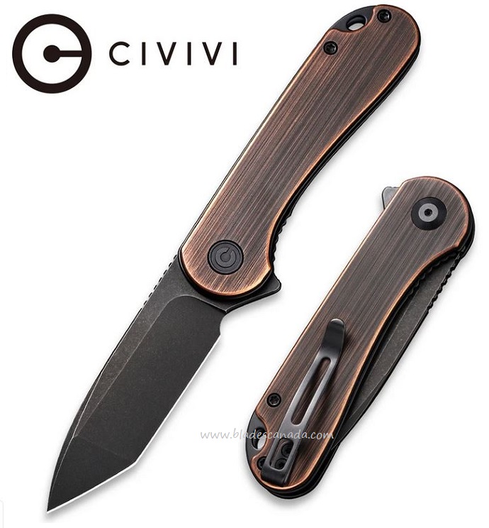 CIVIVI Elementum Flipper Folding Knife, D2 Tanto, Copper Handle, 907TB