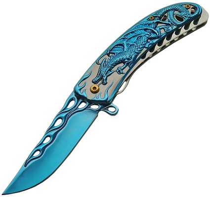 CNM Dragon Flame Fantasy Folder Blue, Assisted Opening (Online Only)