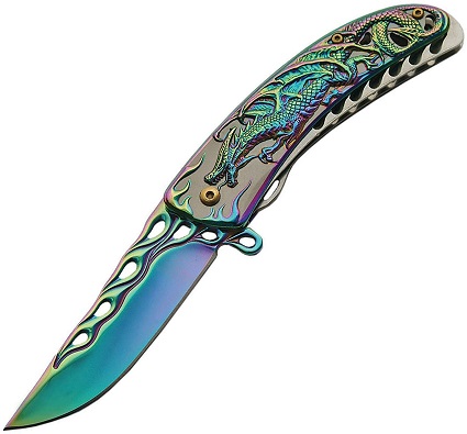 CNM Dragon Flame Fantasy Folder Rainbow, Assisted Opening (Online Only)