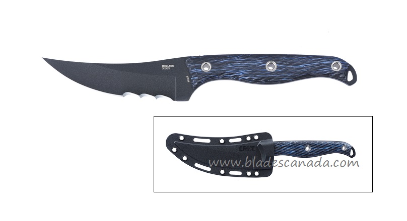 CRKT Clever Girl Fixed Blade Knife, Serrated SK5, Blue & Black G10, Nylon Sheath, 2709B