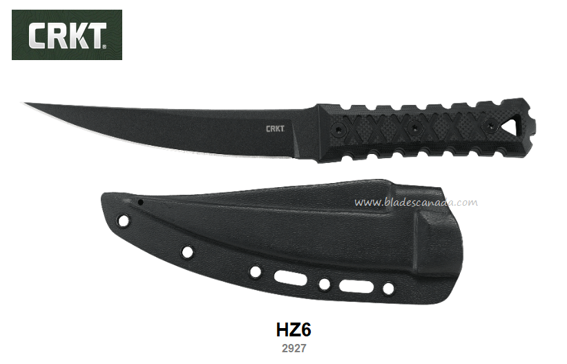CRKT HZ6 Fixed Blade Knife, SK-5 Black, G10 Black, Kydex Sheath, CRKT2927
