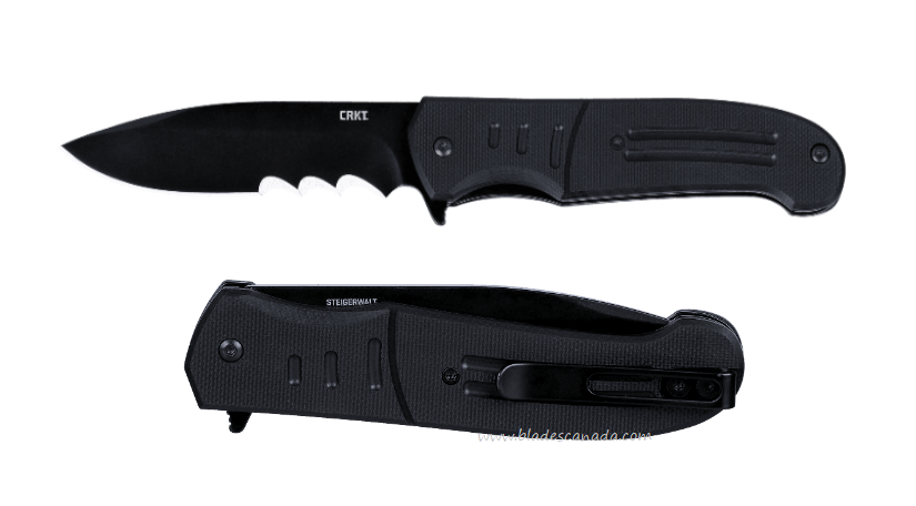CRKT Ignitor Flipper Folding Knife, Assisted Opening, Black Serrated Blade, G10 Black, 6885