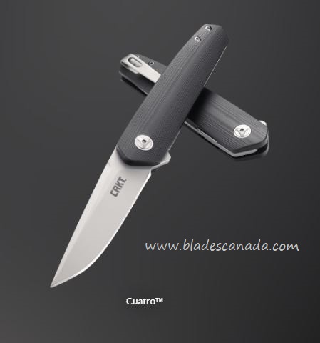 CRKT Cuatro Ball Bearing Flipper Folding Knife, G10 Black, CRKT7090 - Click Image to Close