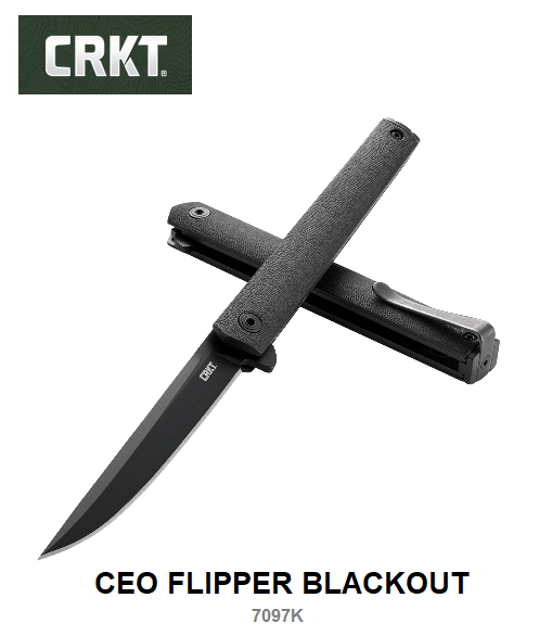 CRKT CEO Flipper Folding Knife, AUS 8 Black, GRN Black, CRKT7097K