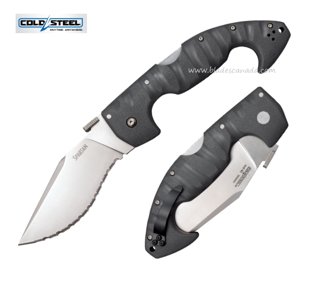 Cold Steel Spartan Folding Knife, AUS 10A Serrated SW, Gray Handle, 21SS