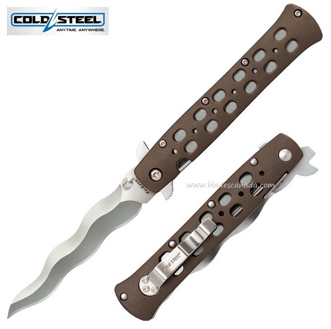 Cold Steel Ti-Lite Kris Folding Knife, Wave Opening, AUS 10A, Dark Earth Handle, CS26SK4