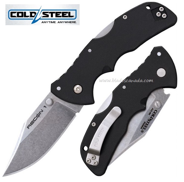 Cold Steel Mini Recon 1 Folding Knife, AUS 10A Clip Point, 27BAC