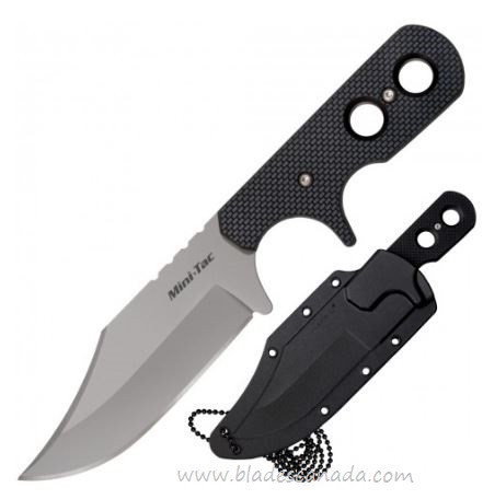 Cold Steel Mini Tac Bowie Neck Knife, G10 Black, Secure Ex-Sheath, 49HCF