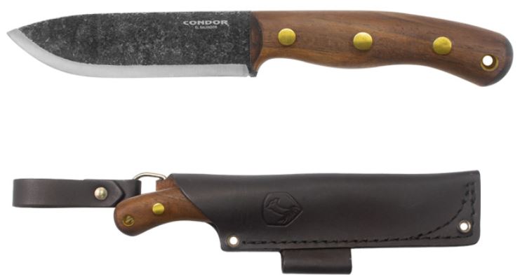 Condor Bisonte Fixed Blade Knife, 1095 Carbon, Walnut, Leather Sheath, CTK3954-4.7HC