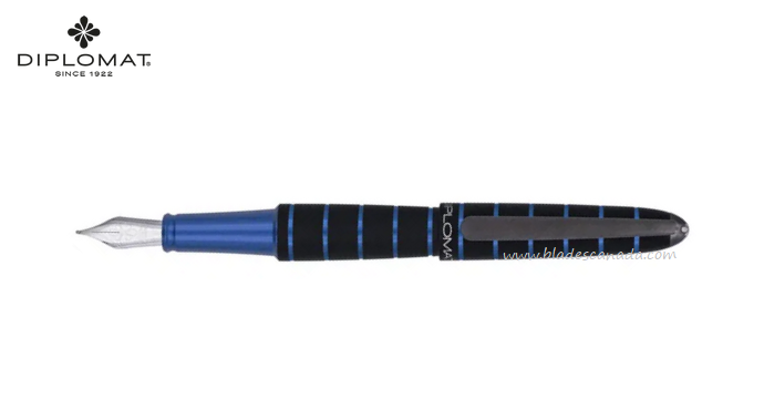Diplomat Elox Fountain Pen, Medium Aluminum Ring Black/Blue, 40352025