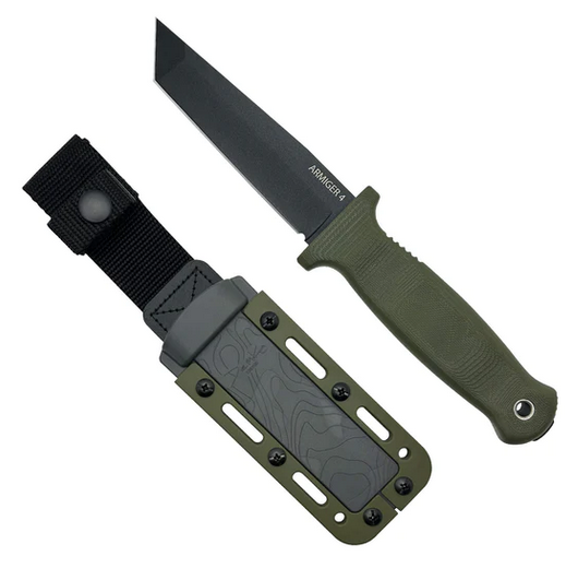 Demko Armiger 4 Fixed Blade Knife, 80CrV2 Black Tanto, OD Green Handle, 096575