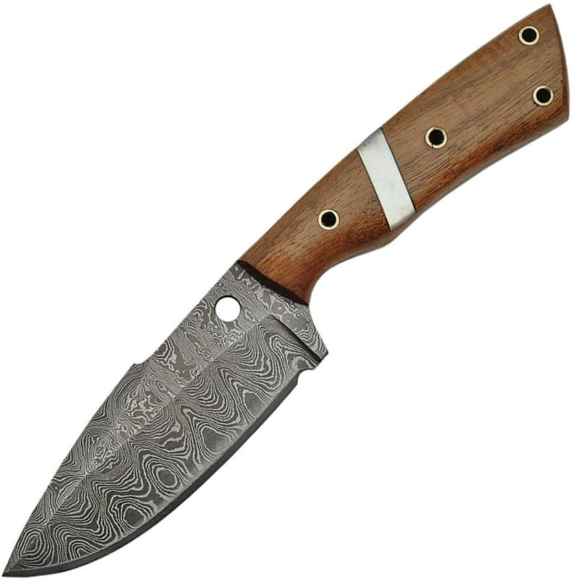 Damascus 1126 Fixed Blade Knife, Walnut Handle, Leather Sheath