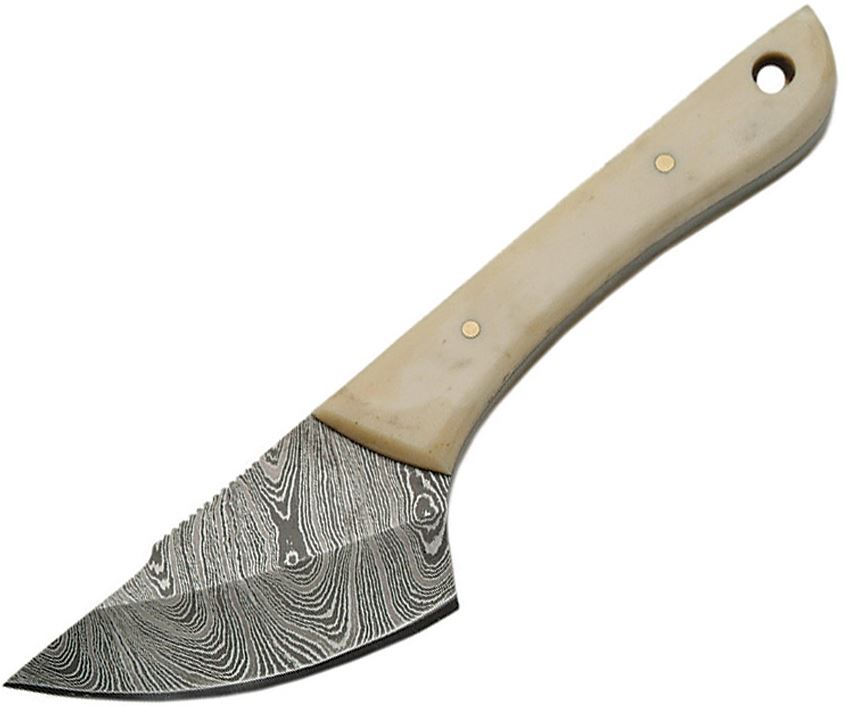 Damascus 1127BO Caping Knife, Bone Handle, Leather Sheath