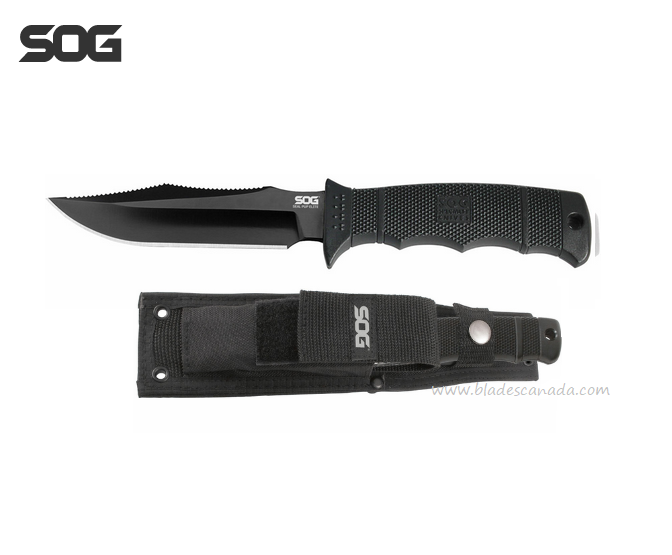 SOG Seal Pup Elite Fixed Blade Knife, AUS 8, GRN Black, Nylon Sheath, E37SN