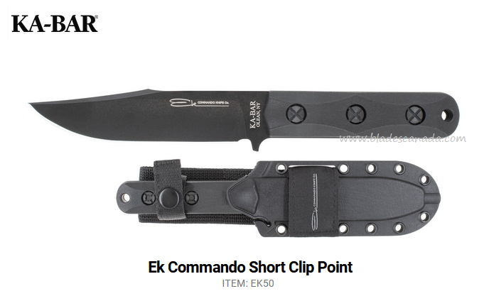 Ka-Bar Ek Commando Short Fixed Blade Knife, 1095 Clip Point, Celcon Sheath, KaEK50