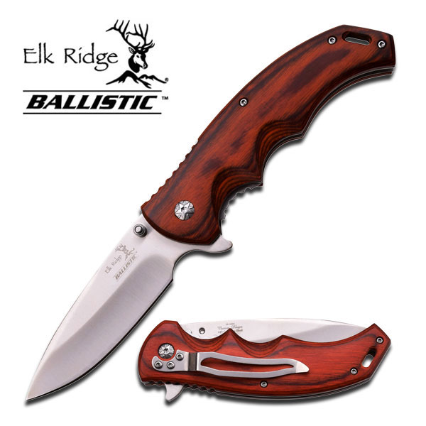 Elk Ridge ERA004SW Folding Knife, Assisted Opening, Brown Pakkawood
