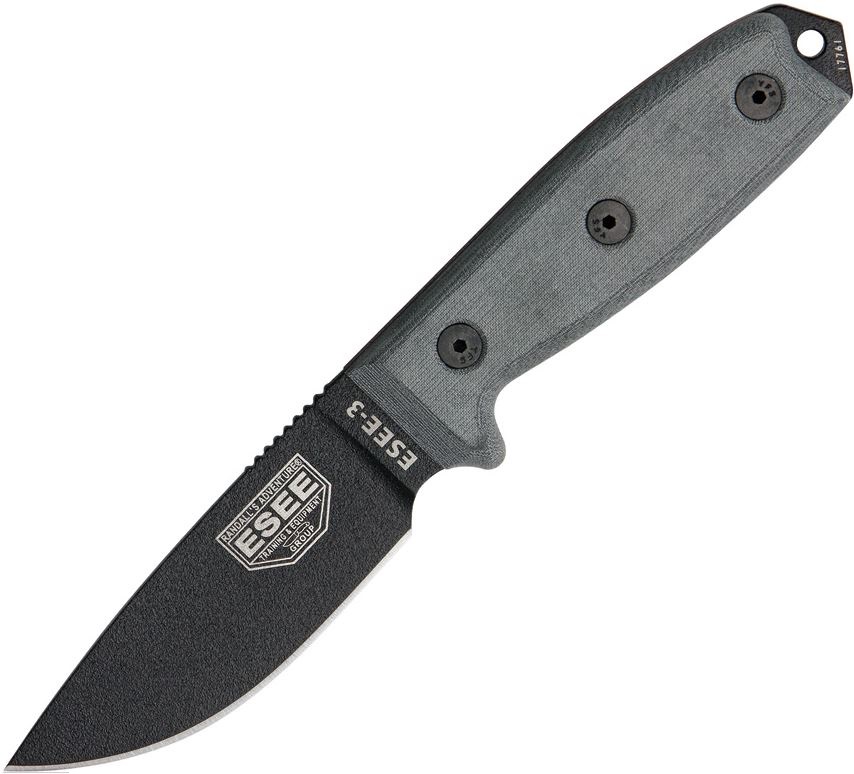 ESEE 3P-B Fixed Blade Knife, 1095 Carbon, Micarta Handle, Molded Sheath