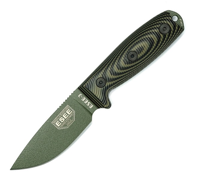ESEE 3PMOD-003 Fixed Blade Knife, 1095 Carbon OD, G10 3D Black/Green