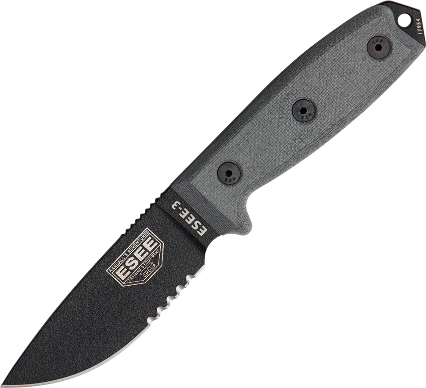 ESEE 3S-B Fixed Blade Knife, 1095 Carbon, Micarta Handle, Molded Sheath