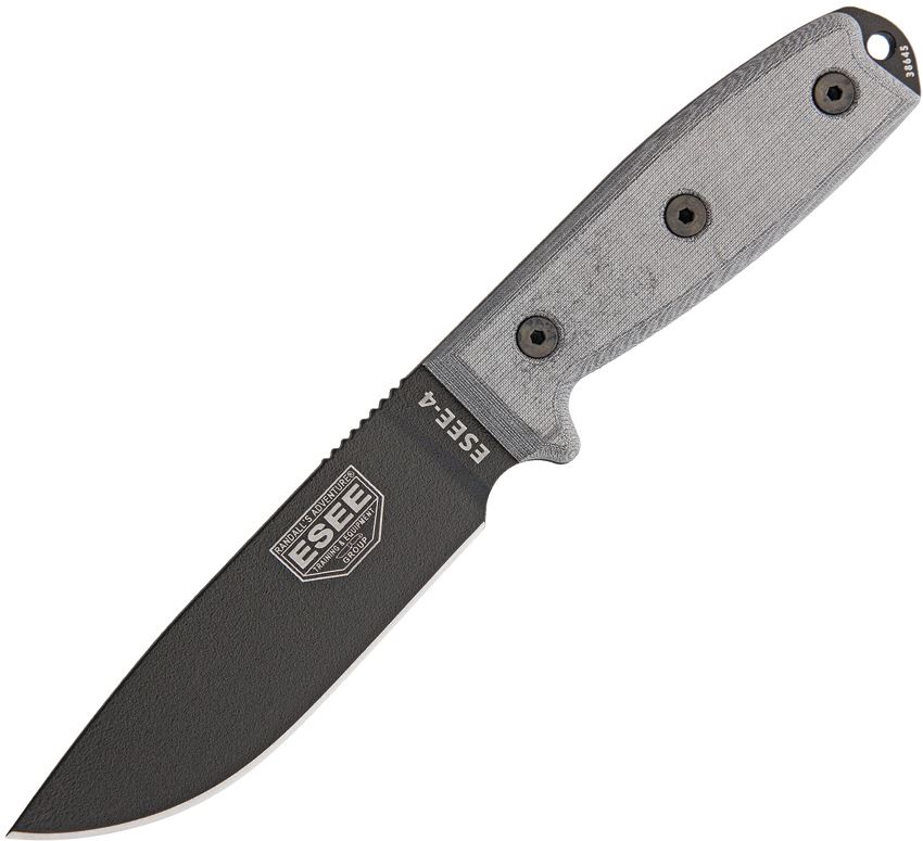 ESEE 4PB Fixed Blade Knife, 1095 Carbon, Micarta Handle, Molded Sheath