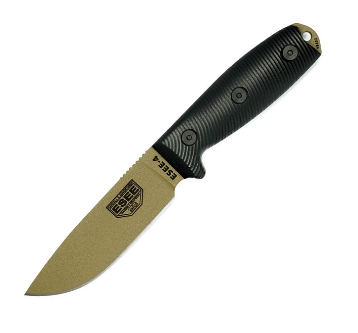 ESEE 4PDE-001 Fixed Blade Knife, 1095 Carbon Dark Earth, G10 3D Black