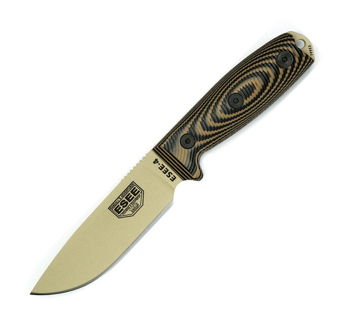 ESEE 4PDT-005 Fixed Blade Knife, 1095 Carbon Desert Tan, G10 3D Black/Coyote
