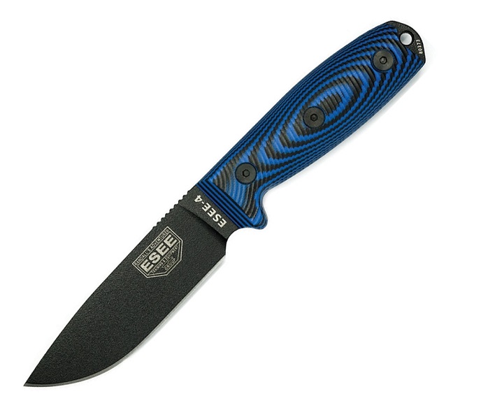 ESEE 4PB-008 Fixed Blade Knife, 1095 Carbon, G10 3D Black/Blue