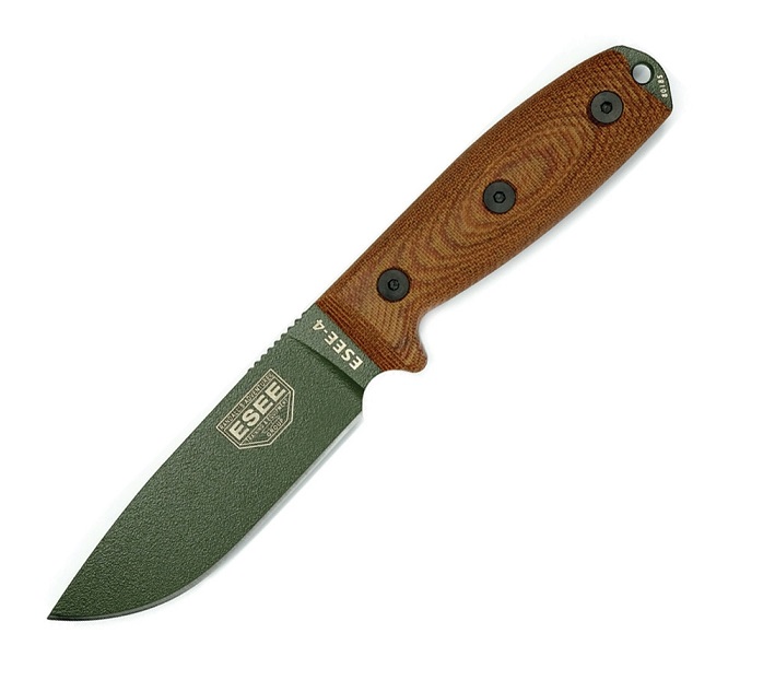 ESEE 4POD-011 Fixed Blade Knife, 1095 Carbon OD, 3D Natural Canvas Micarta