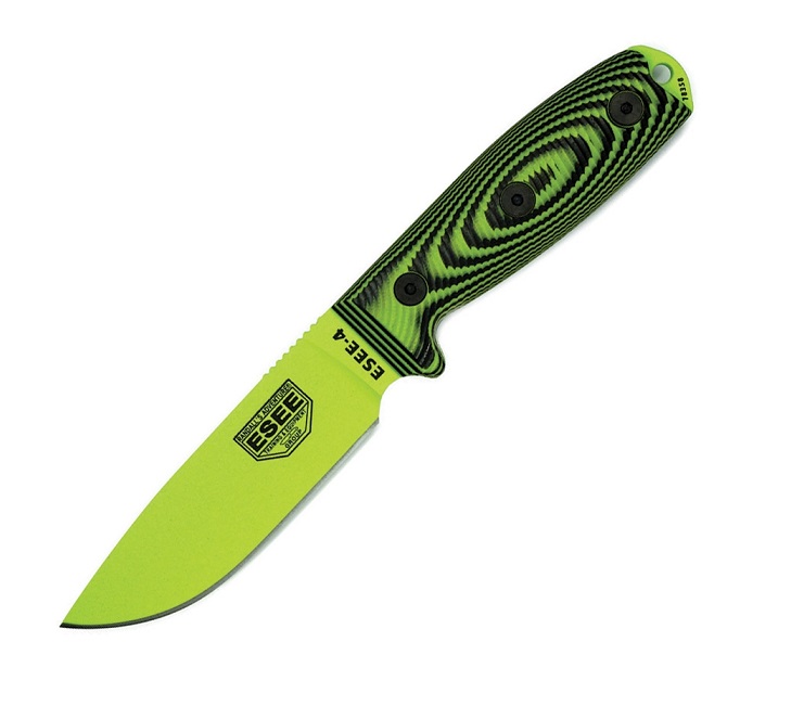 ESEE 4PVG-007 Fixed Blade Knife, 1095 Carbon Venom Green, G10 3D Black/Venom Green