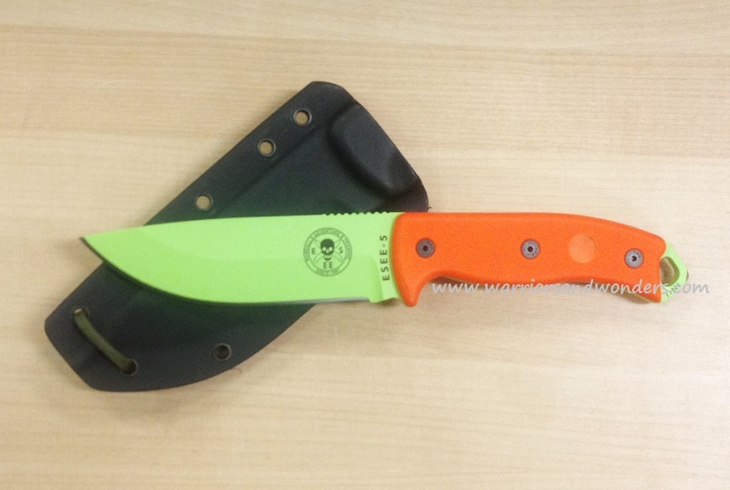 ESEE 5P-VG Fixed Blade Knife, 1095 Carbon Venom Green, G10 Orange, Kydex Sheath