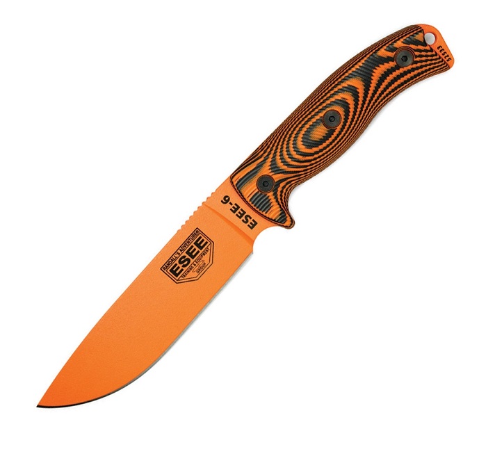 ESEE 6POR-006 Fixed Blade Knife, 1095 Carbon Orange, G10 3D Black/Orange - Click Image to Close