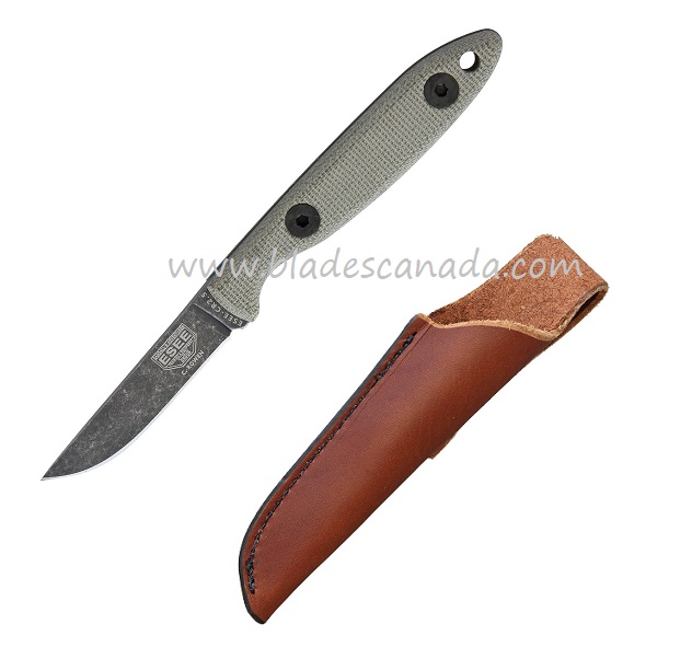 ESEE CR2.5-BO Fixed Blade Knife, 1095 Carbon, Canvas Micarta, Leather Sheath - Click Image to Close