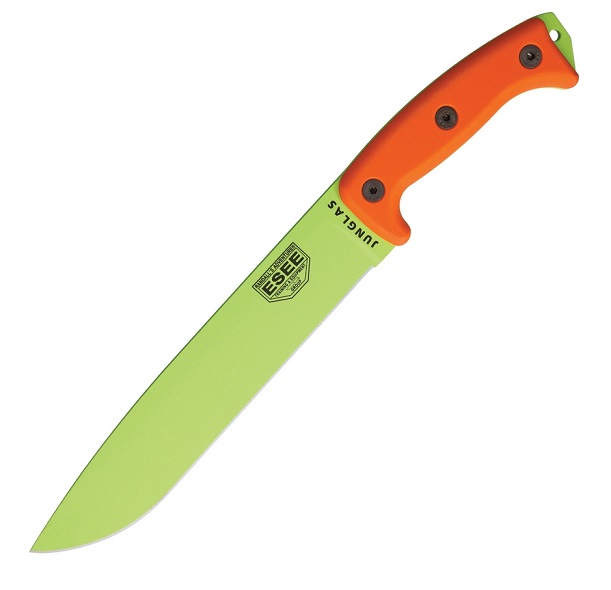 ESEE Junglas Fixed Blade Knife, 1095 Carbon Venom Green, Canvas Micarta, Kydex Sheath
