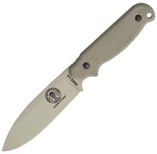 ESEE LS-P-DT Laser Strike Fixed Blade Knife, 1095 Carbon, Canvas Micarta, Desert Kydex Sheath - Click Image to Close