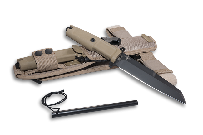 Extrema Ratio TASK J Tactical Fixed Blade Knife, N690, Nylon Desert Tan Sheath