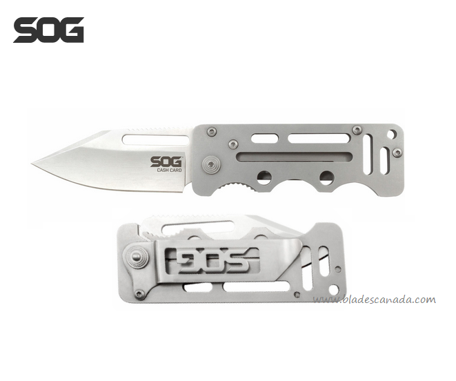 SOG Cash Card Folding Knife, Clip Point Blade, Stainless Handle, EZ1