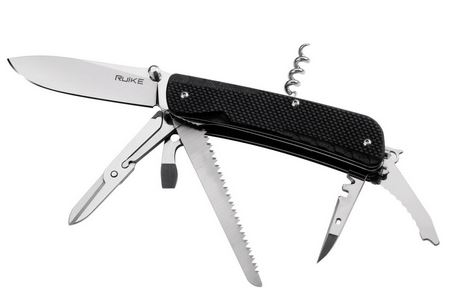 Ruike LD42-B Trekker Folding Knife/Multi-Tool, 12C27 Sandvik, G10 Black