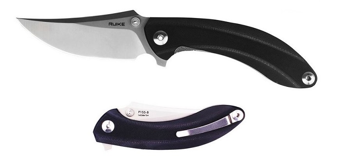 Ruike P155-B Flipper Folding Knife, 14C28N Sandvik, G10 Black