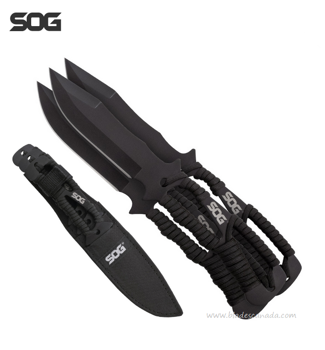 SOG Throwing Knives, Pack of Three, GRN Black, Nylon Sheath, F041TN