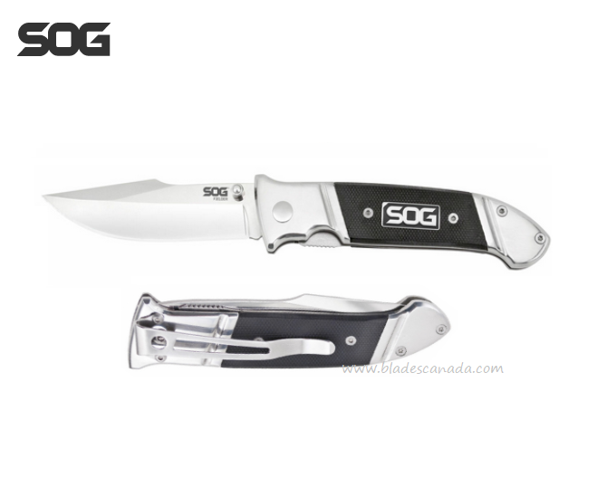 SOG Fielder Folding Knife, Clip Point Blade, G10 Black, FF38
