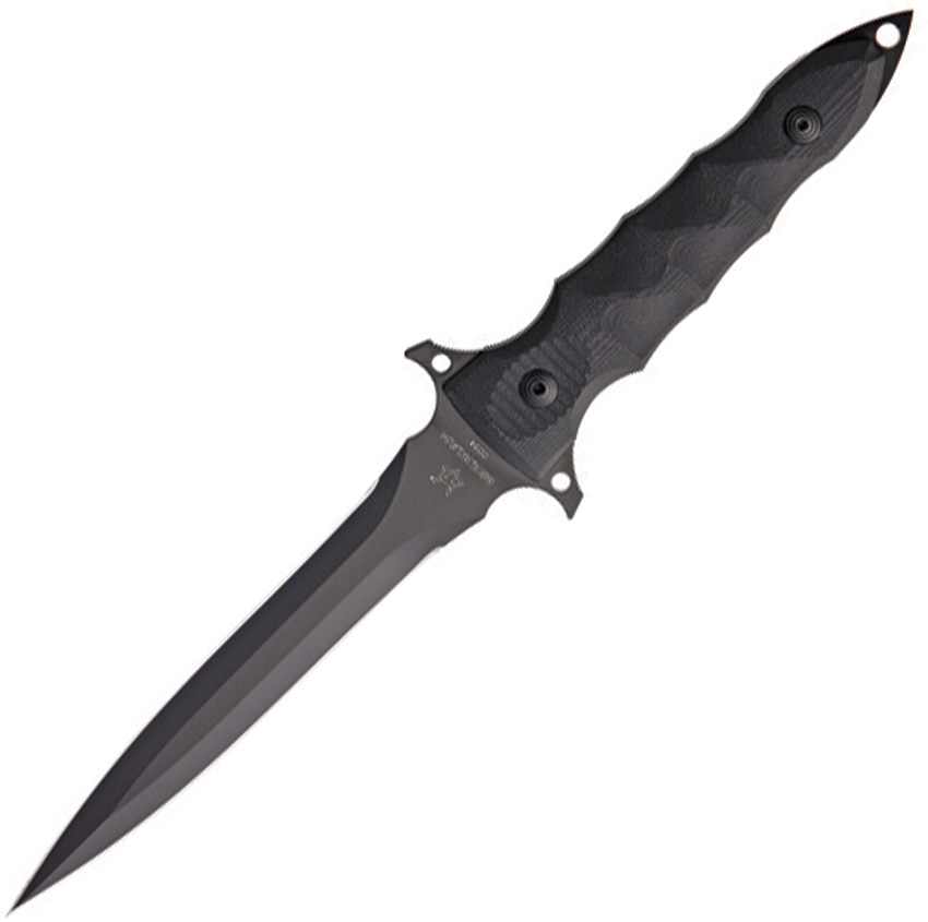 Fox Italy Modras Dagger Fixed Blade Knife, N690Co, G10 Black, Leather Sheath, FX-507