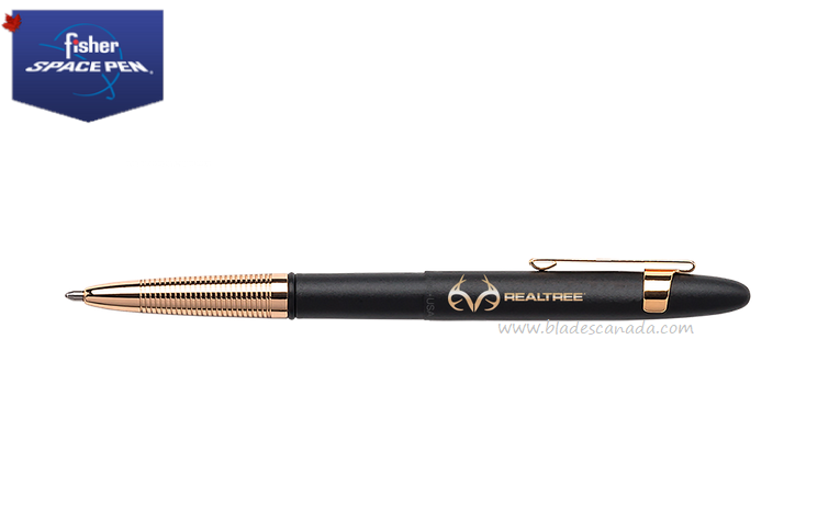 Fisher Space Pen Bullet Pen, RealTree Matte Black w/Gold Grip & Clip, FP400BGFGGCL-RT