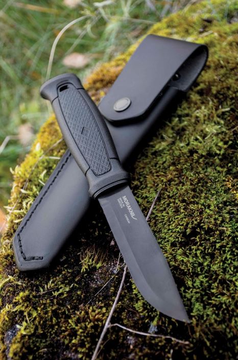 Mora Garberg Fixed Blade Knife, Carbon Black, Leather Sheath, 02055