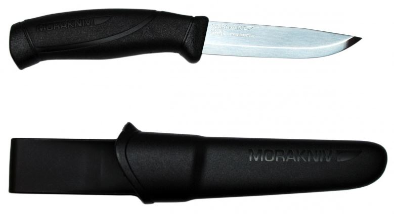 Mora Companion Black Fixed Blade Knife, Stainlesss Steel, 14201