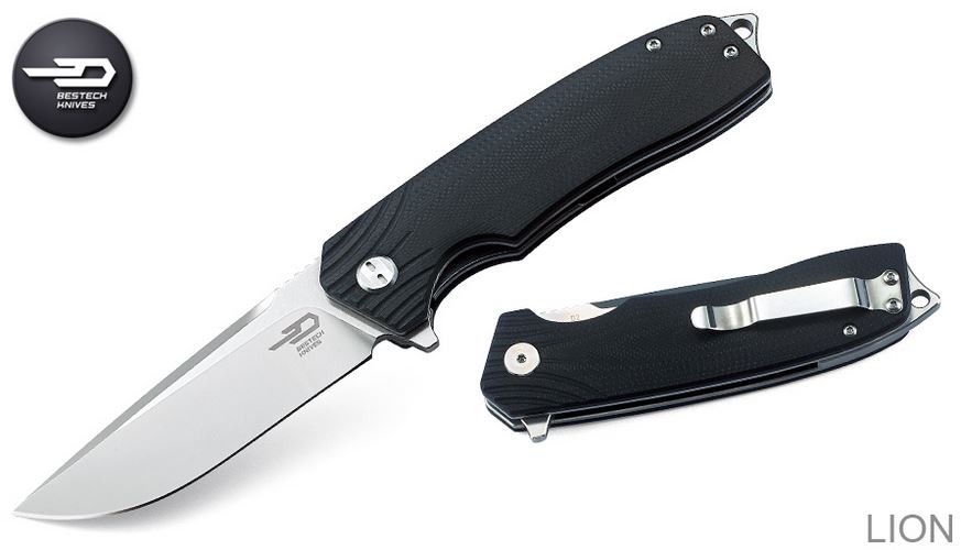 Bestech Lion Flipper Folding Knife, D2 Two-Tone, G10 Black, BG01A - Click Image to Close