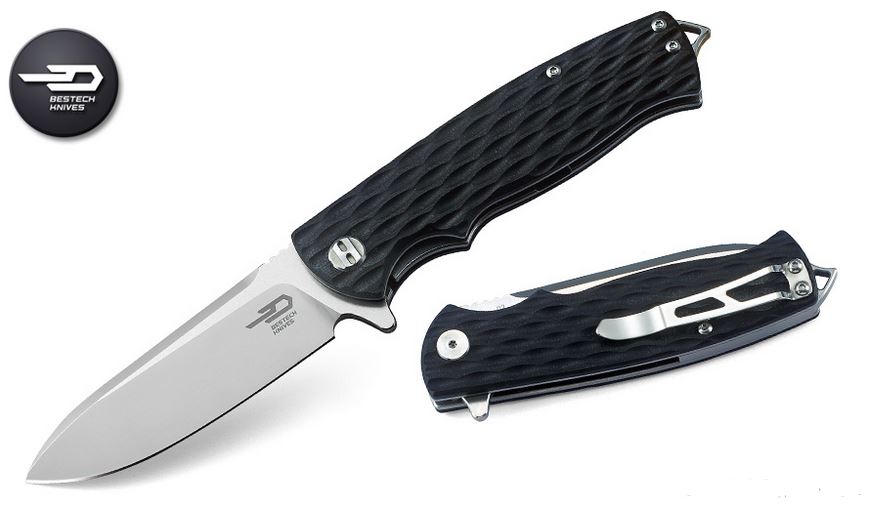 Bestech Grampus Flipper Folding Knife, D2 Two-Tone, G10 Black, BG02A